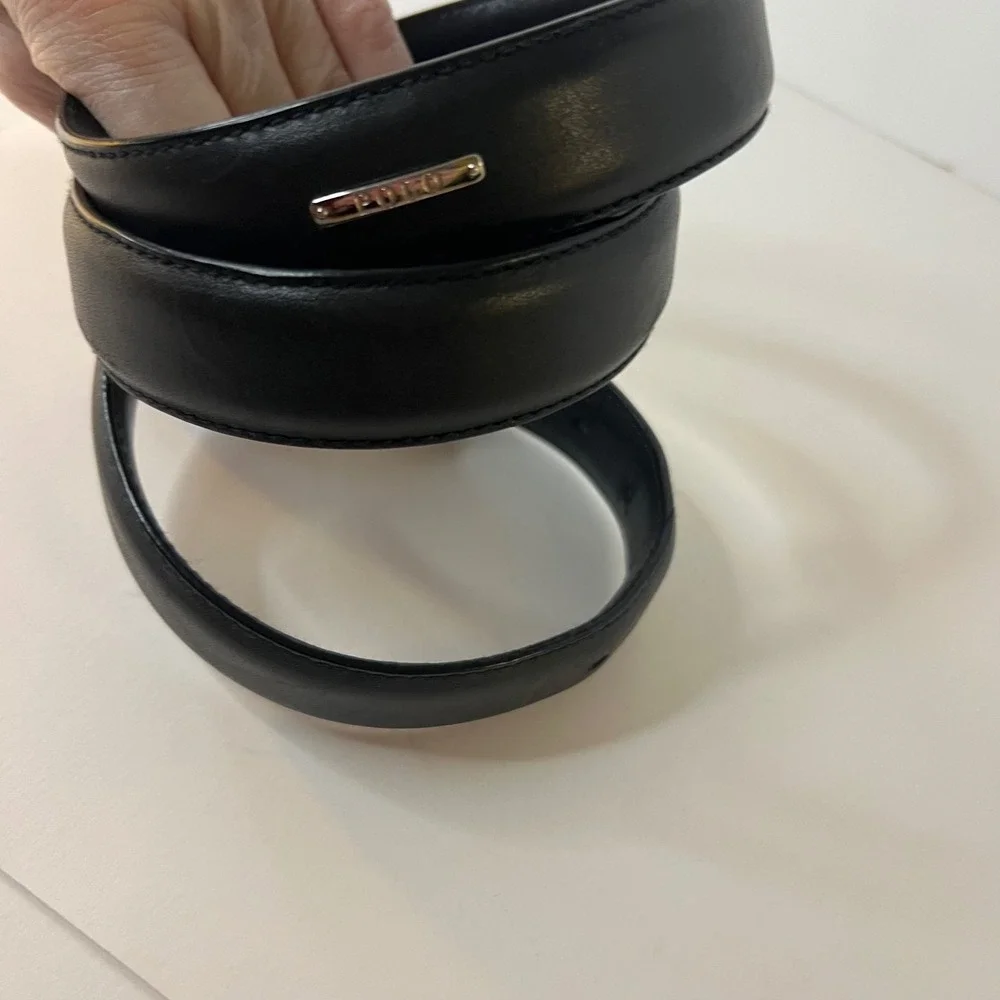 Mens‎ Polo Ralph Lauren Black Leather Belt Silver Buckle 40/100